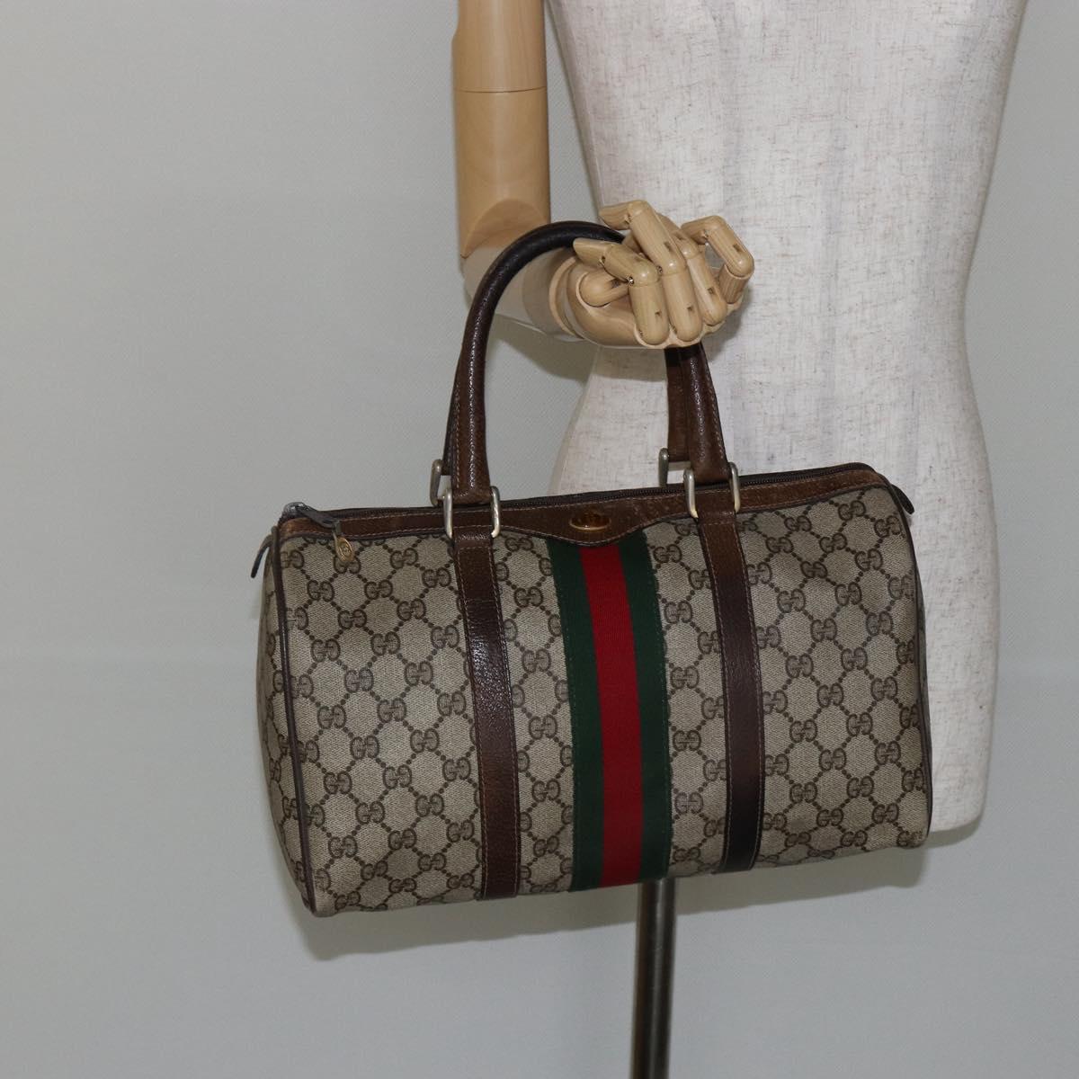 GUCCI GG Supreme Web Sherry Line Boston Bag PVC Beige 012 3842 58 Auth th6329