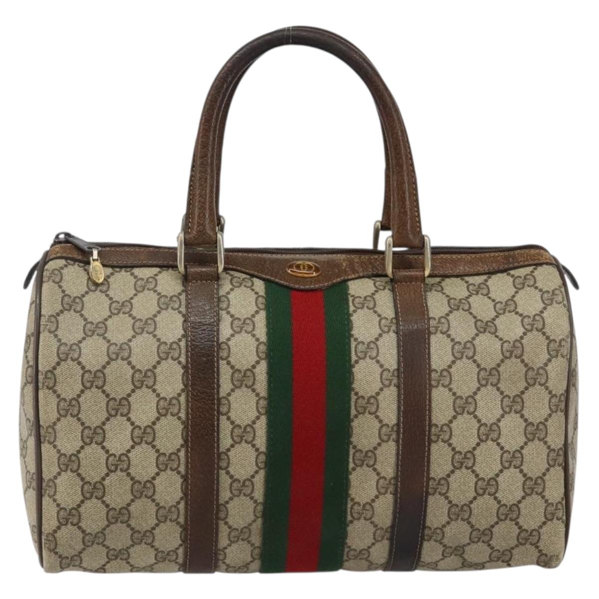 GUCCI GG Supreme Web Sherry Line Boston Bag PVC Beige 012 3842 58 Auth th6329