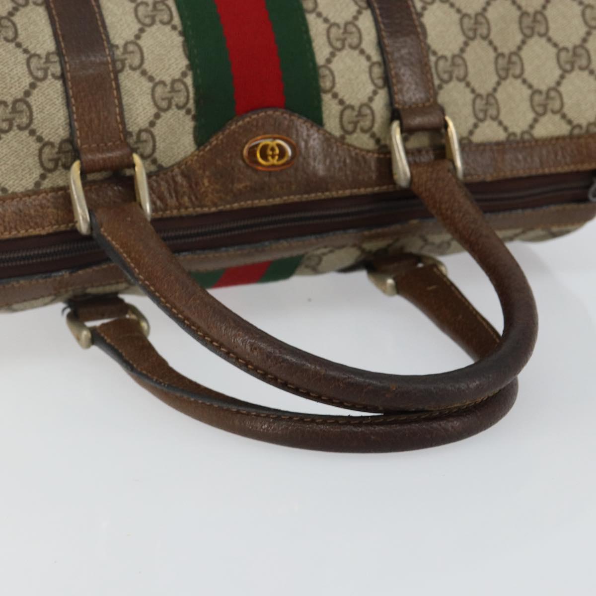 GUCCI GG Supreme Web Sherry Line Boston Bag PVC Beige 012 3842 58 Auth th6329