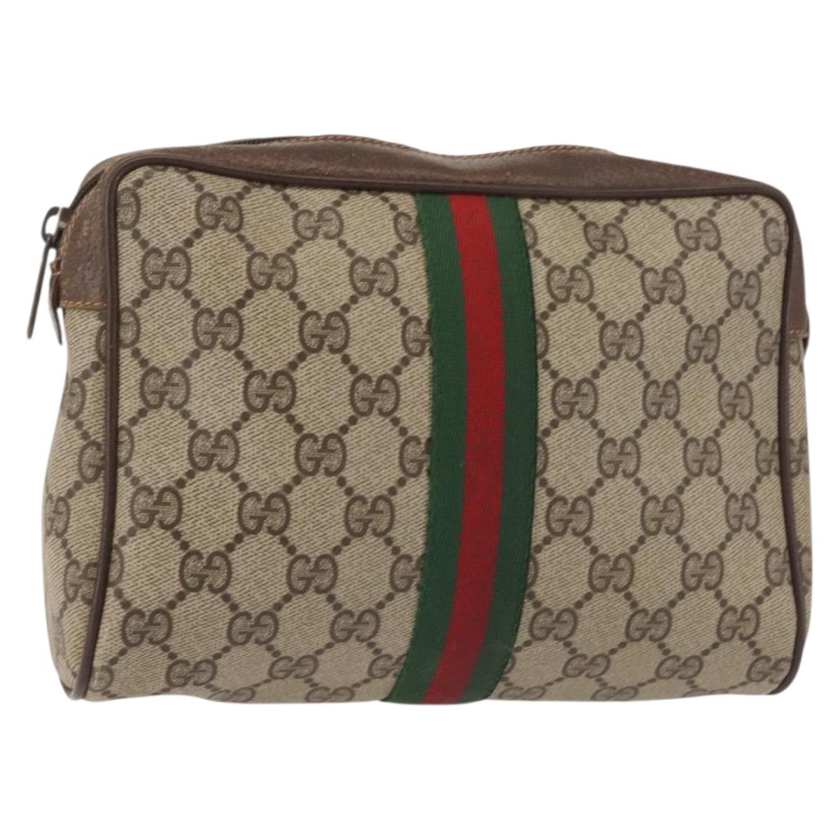 GUCCI GG Supreme Web Sherry Line Clutch Bag PVC Beige 156 01 012 Auth th6330