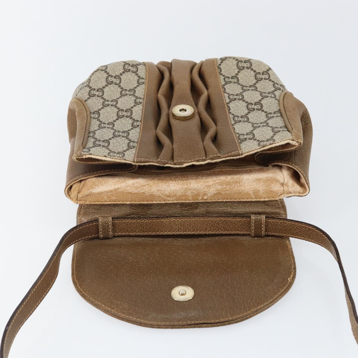 GUCCI GG Plus Supreme Shoulder Bag PVC Leather Beige Gold Auth th6331