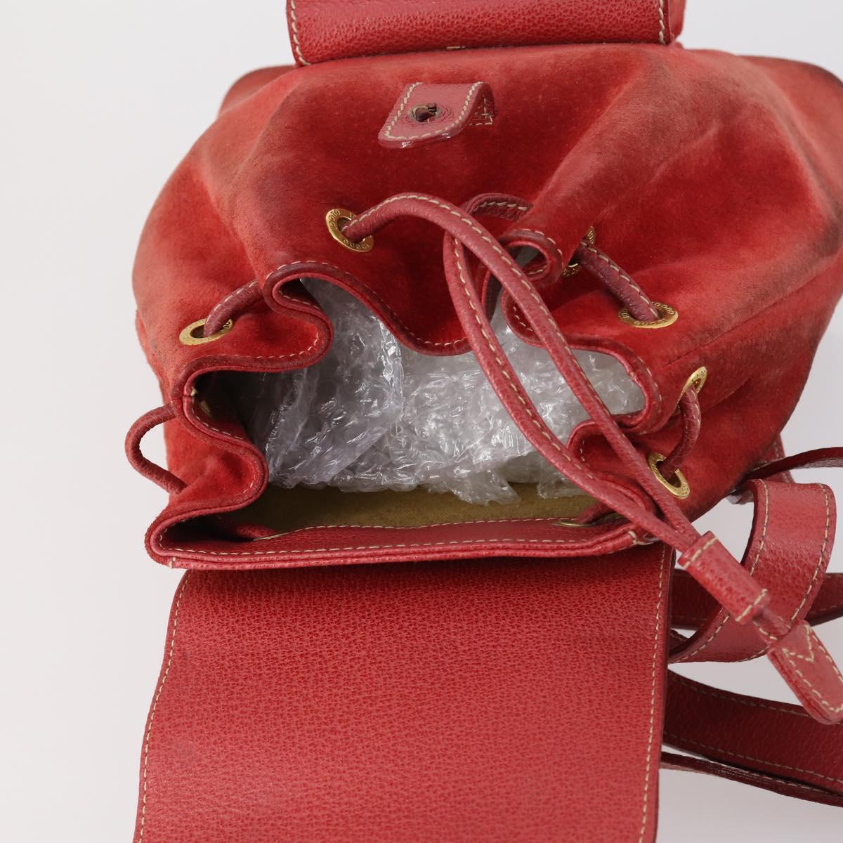 GUCCI Bamboo Backpack Suede Red Gold 003 2058 0030 Auth th6356