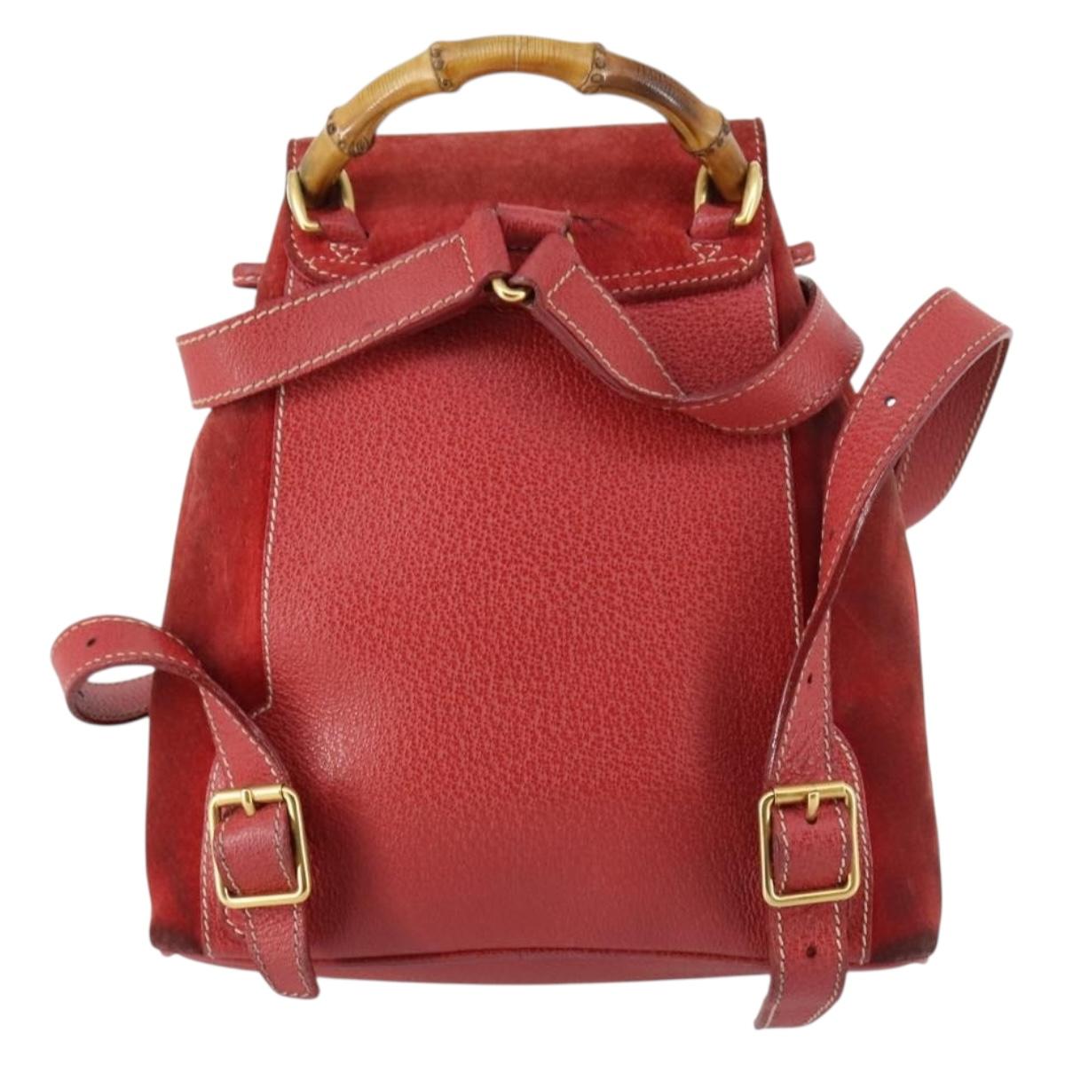 GUCCI Bamboo Backpack Suede Red Gold 003 2058 0030 Auth th6356