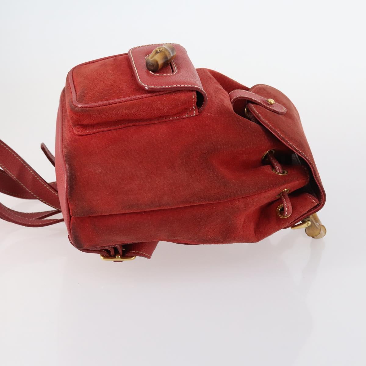 GUCCI Bamboo Backpack Suede Red Gold 003 2058 0030 Auth th6356