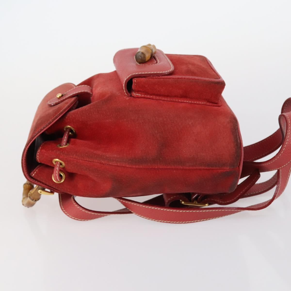 GUCCI Bamboo Backpack Suede Red Gold 003 2058 0030 Auth th6356