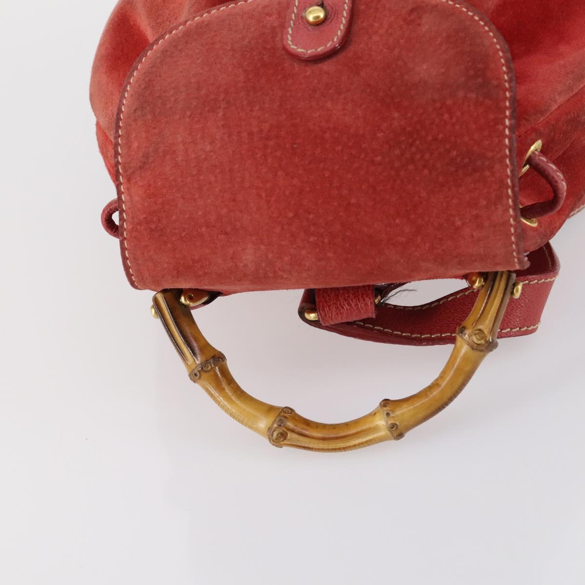 GUCCI Bamboo Backpack Suede Red Gold 003 2058 0030 Auth th6356
