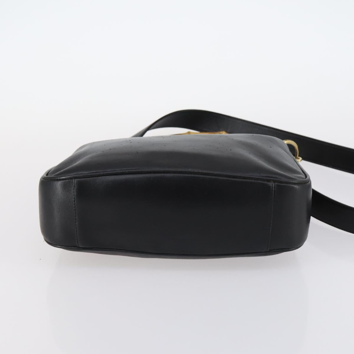 GUCCI Bamboo Hand Bag Leather 2way Black Gold 001 1638 Auth th6357