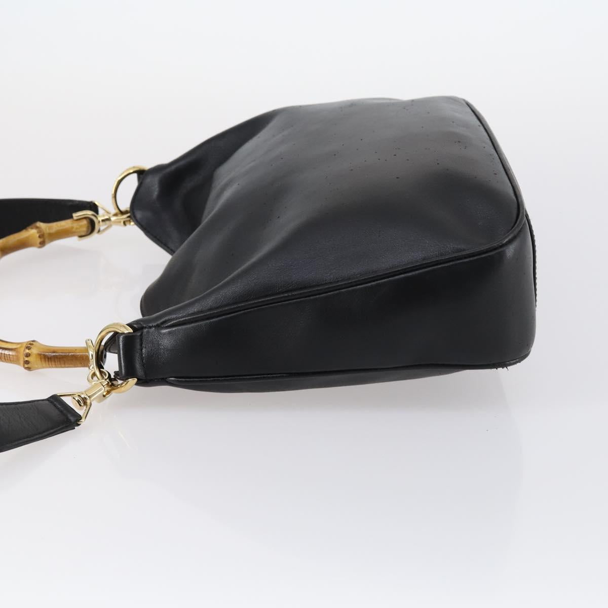 GUCCI Bamboo Hand Bag Leather 2way Black Gold 001 1638 Auth th6357