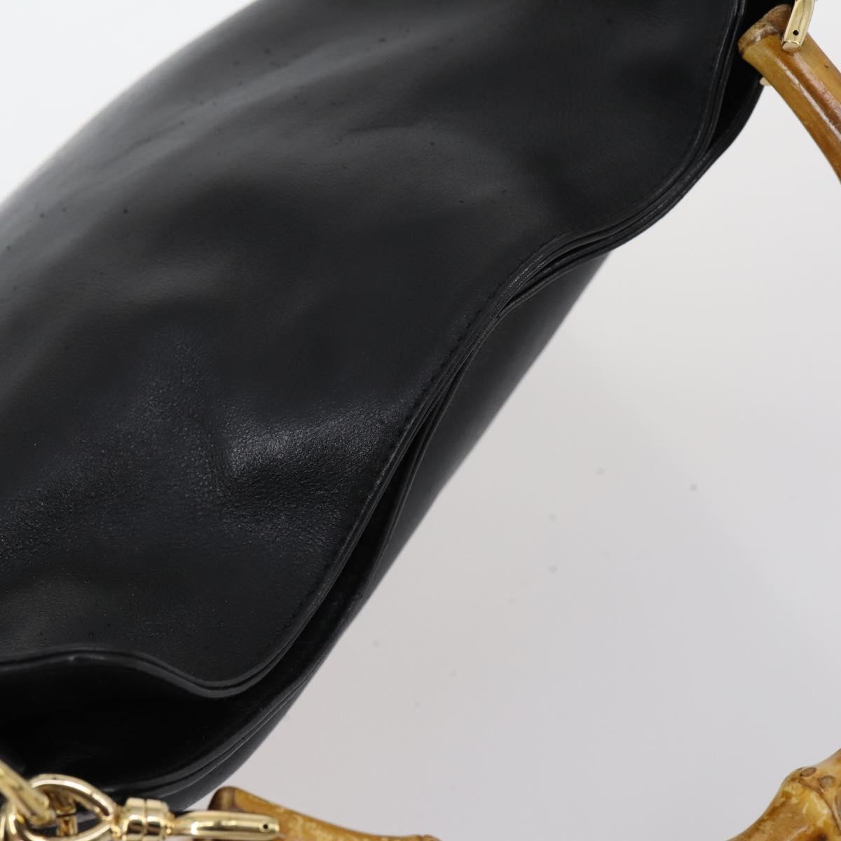 GUCCI Bamboo Hand Bag Leather 2way Black Gold 001 1638 Auth th6357