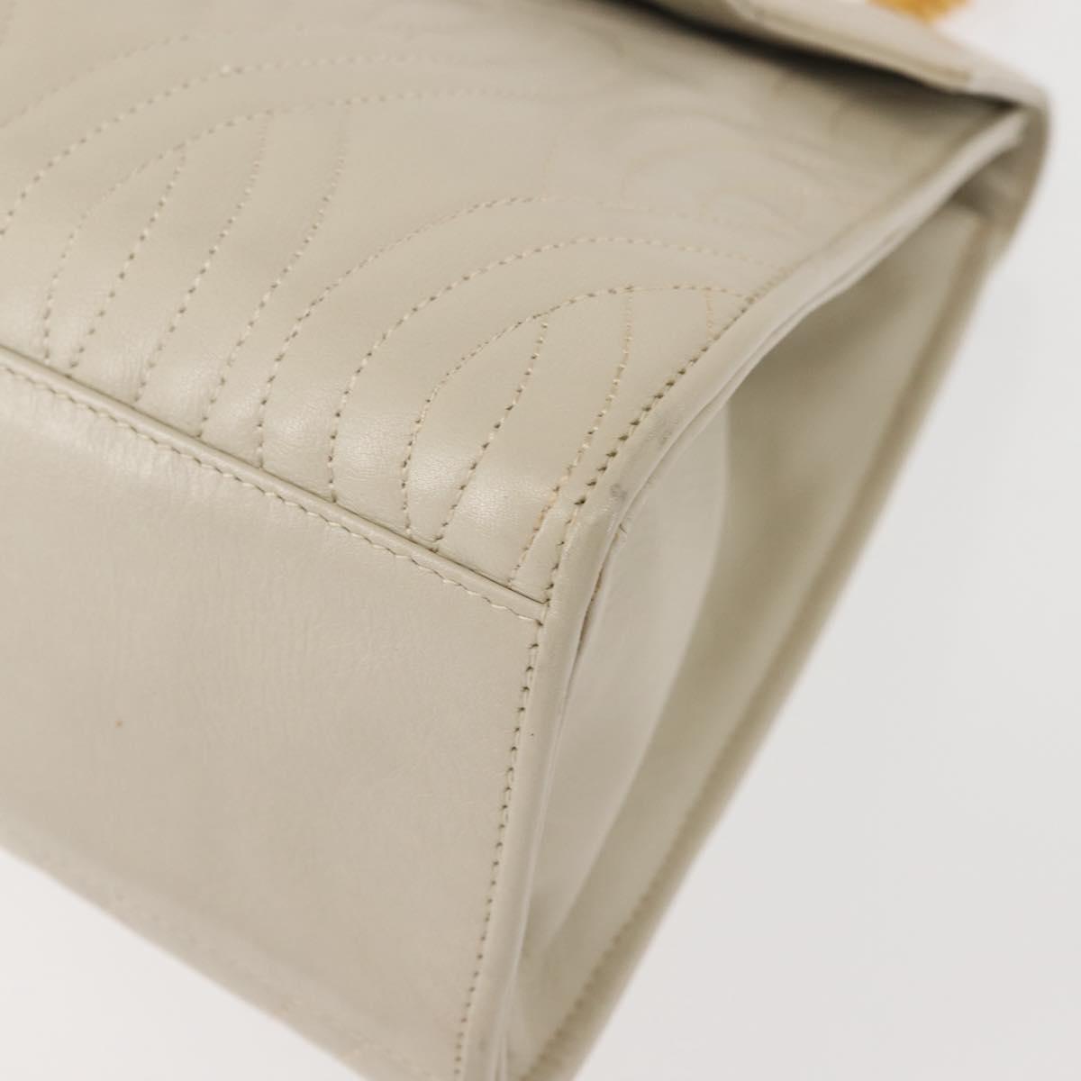 FENDI Hand Bag Leather Beige Gold Auth th6358