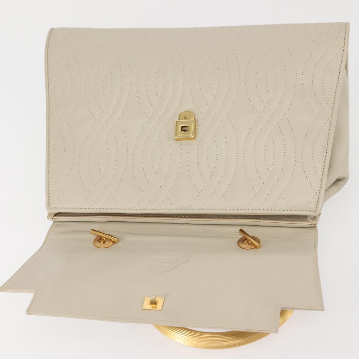 FENDI Hand Bag Leather Beige Gold Auth th6358