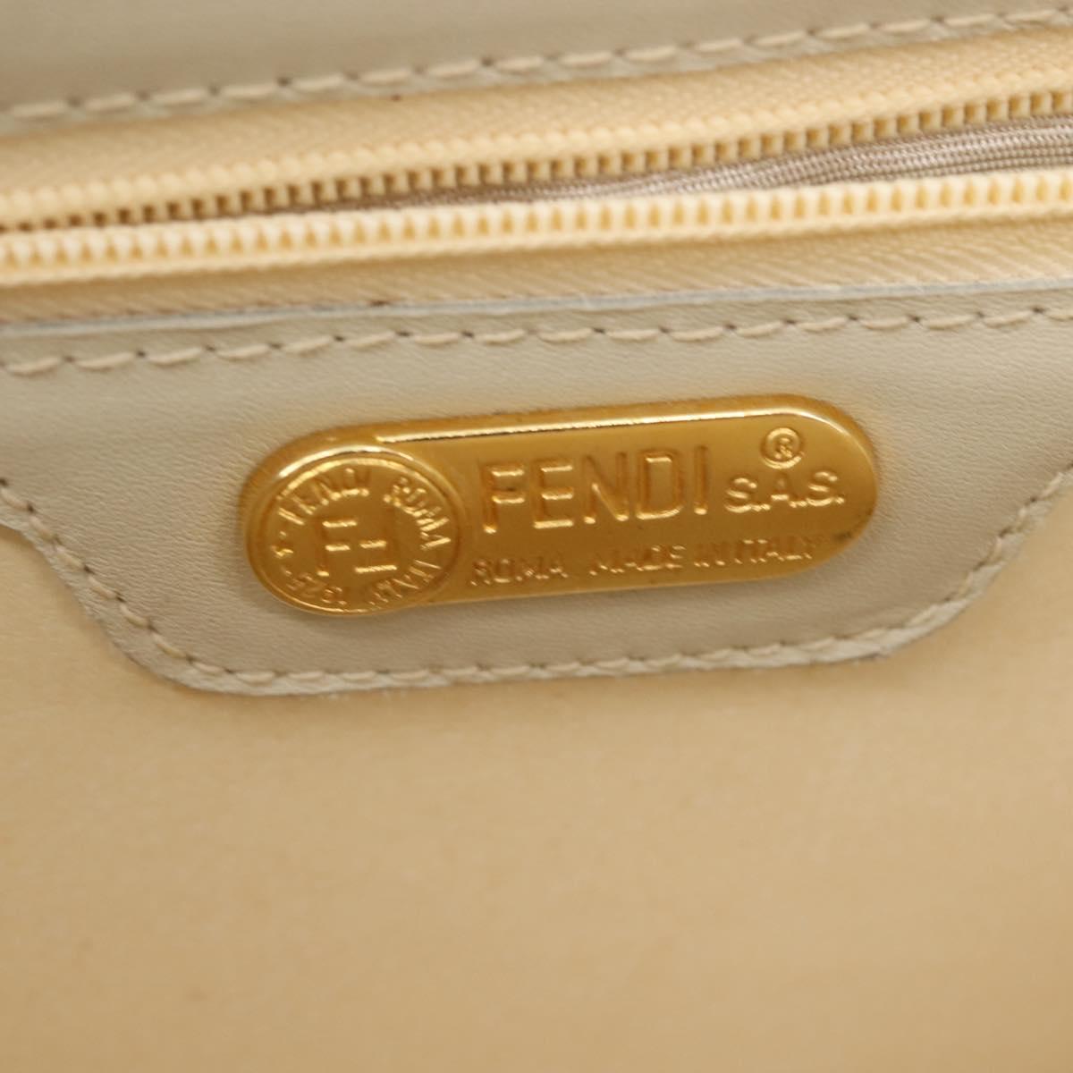 FENDI Hand Bag Leather Beige Gold Auth th6358