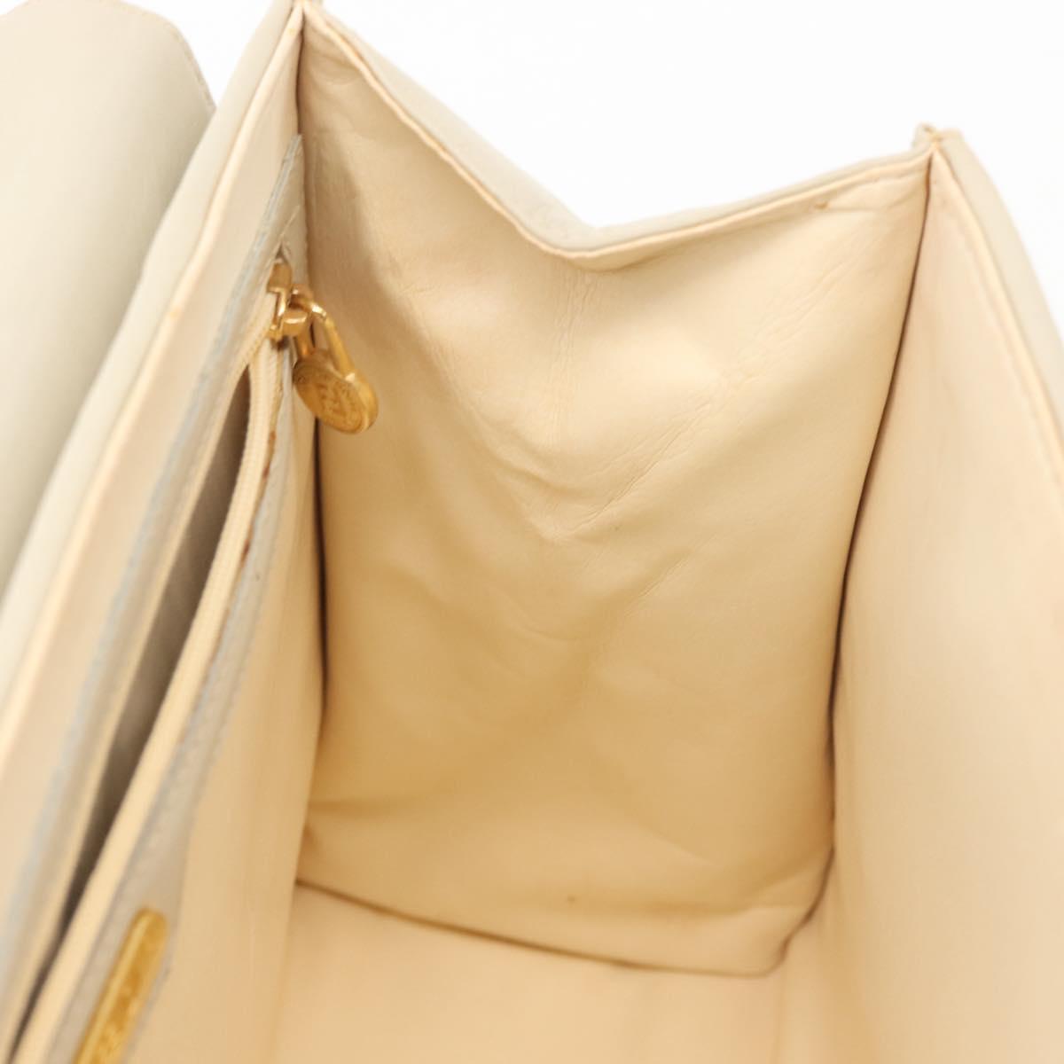 FENDI Hand Bag Leather Beige Gold Auth th6358
