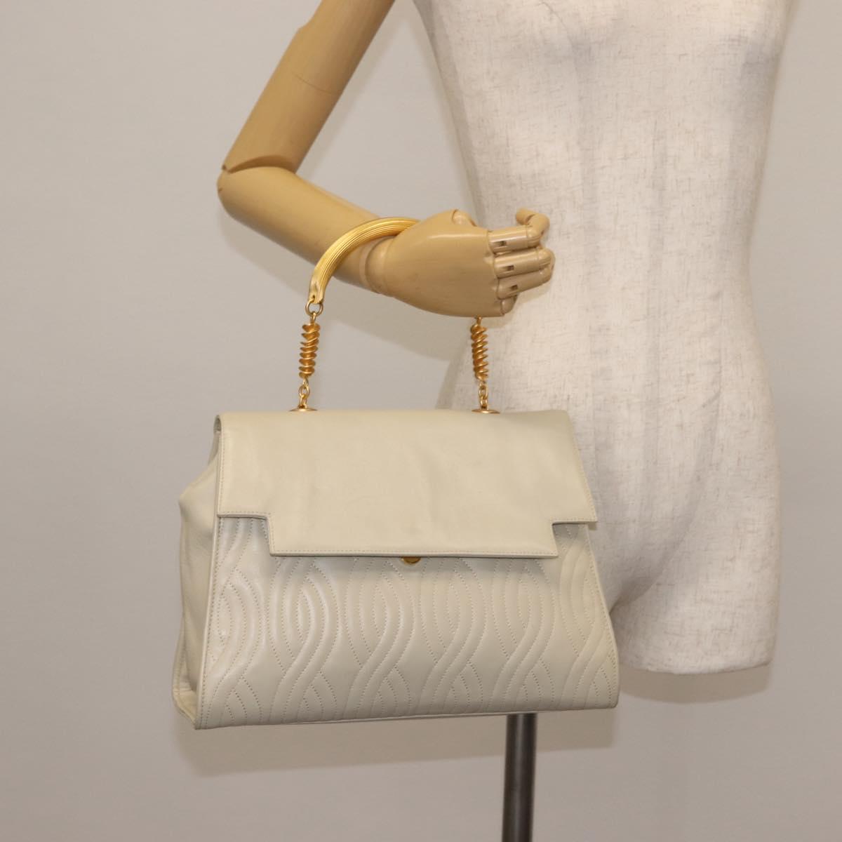 FENDI Hand Bag Leather Beige Gold Auth th6358
