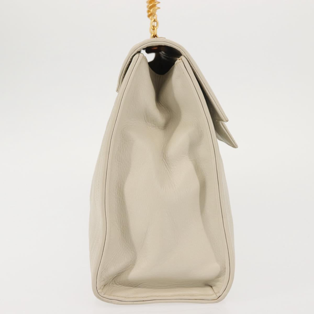 FENDI Hand Bag Leather Beige Gold Auth th6358