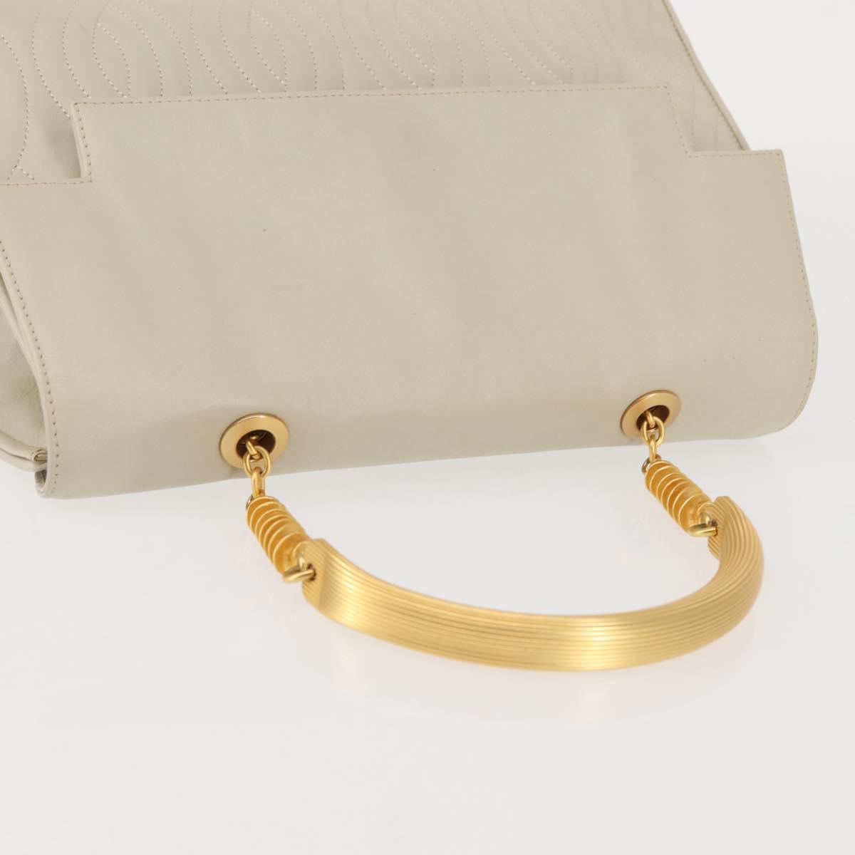 FENDI Hand Bag Leather Beige Gold Auth th6358