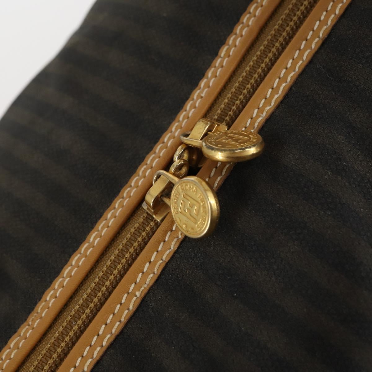 FENDI Pecan Canvas Boston Bag Coated Canvas 2way Black Brown Auth th6359