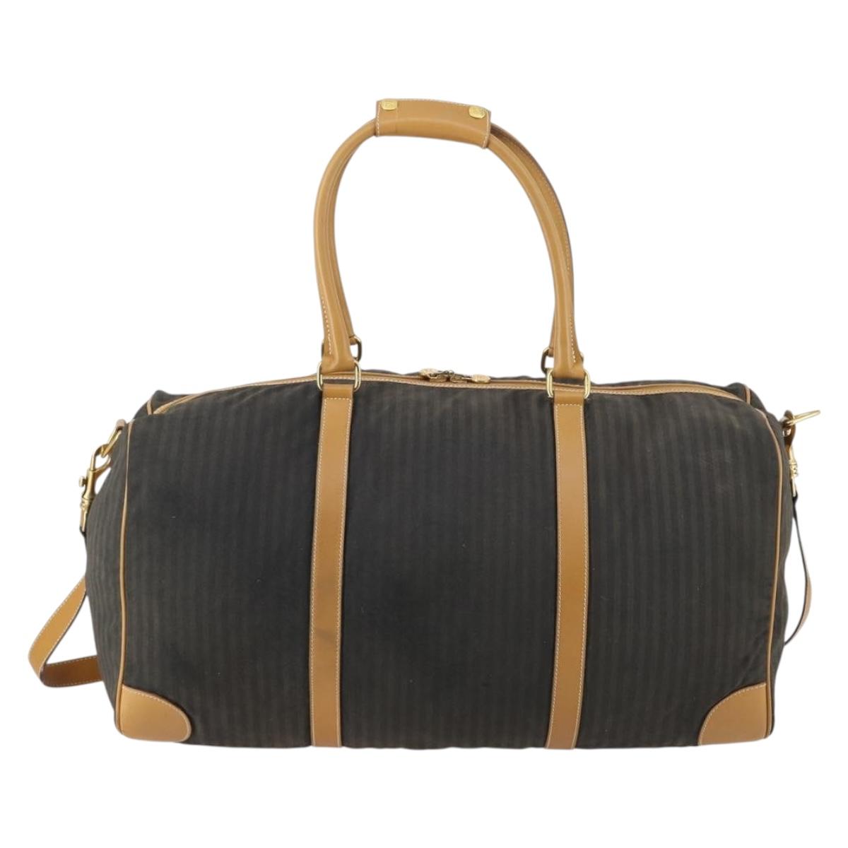 FENDI Pecan Canvas Boston Bag Coated Canvas 2way Black Brown Auth th6359