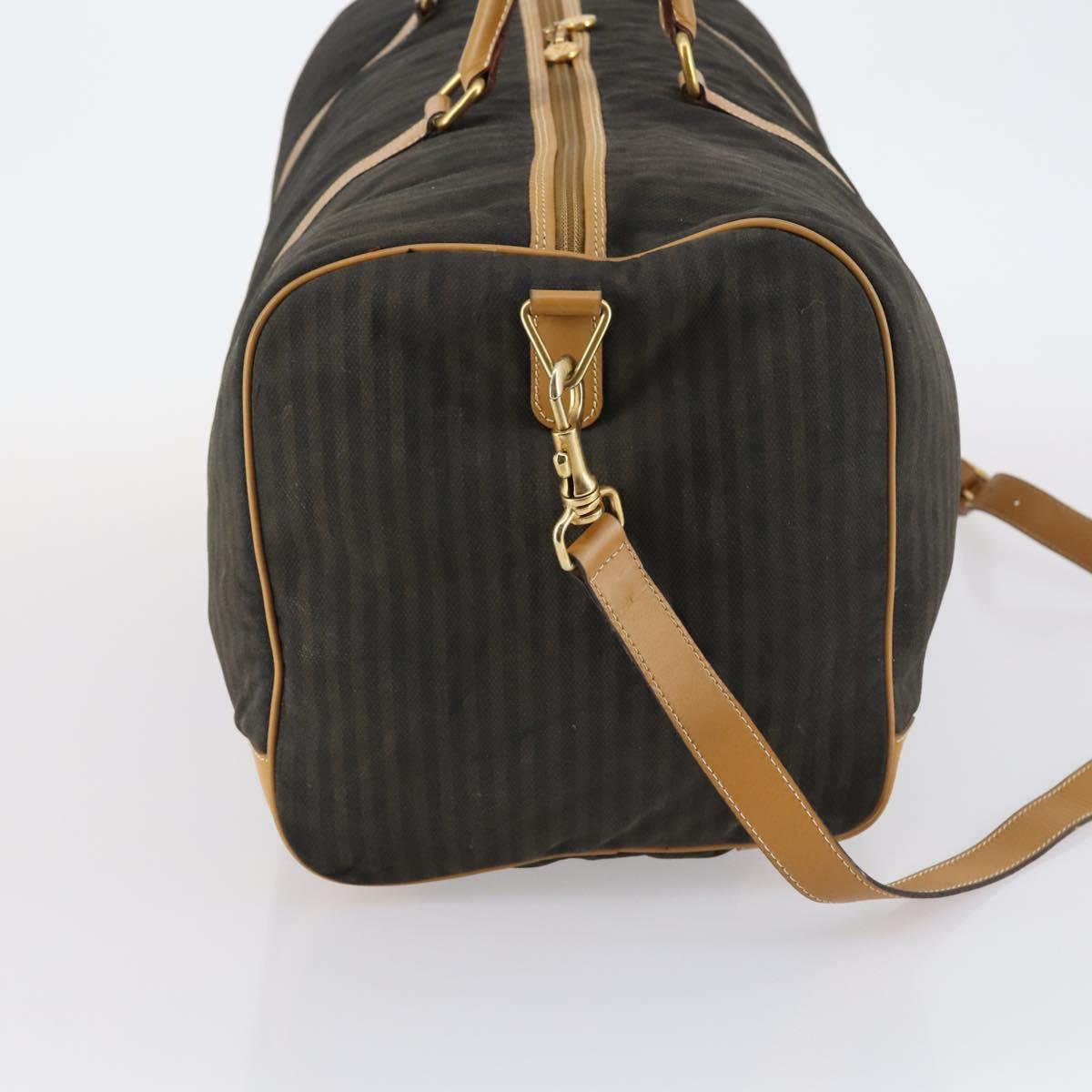 FENDI Pecan Canvas Boston Bag Coated Canvas 2way Black Brown Auth th6359