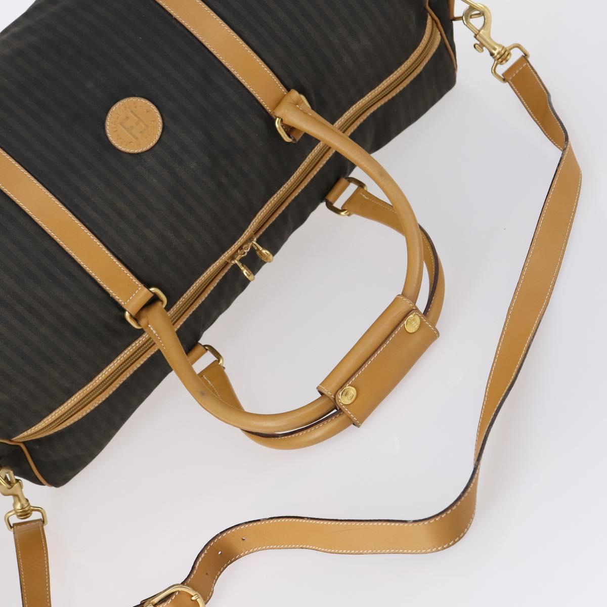 FENDI Pecan Canvas Boston Bag Coated Canvas 2way Black Brown Auth th6359