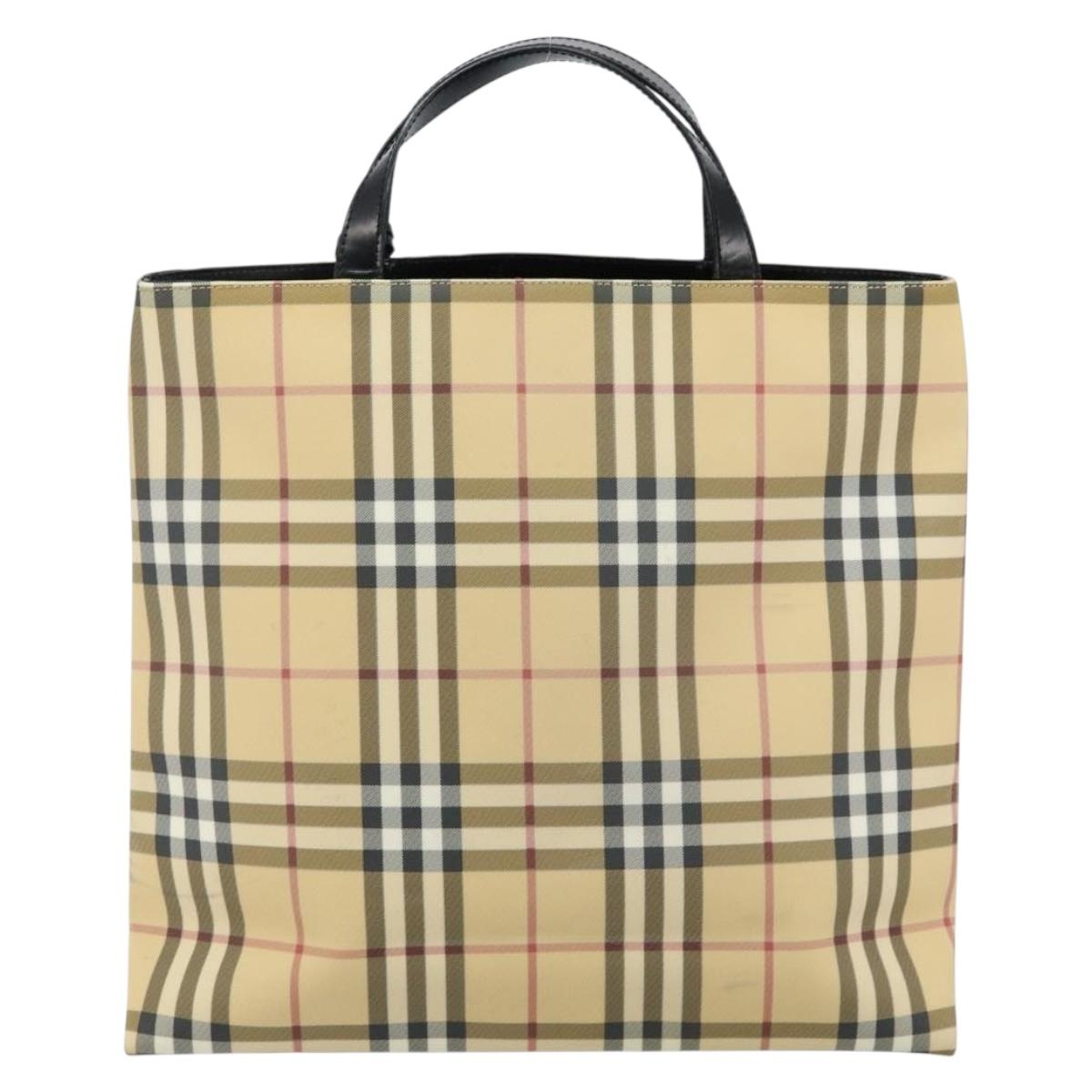 BURBERRY Nova Check Hand Bag PVC Beige Auth th6360