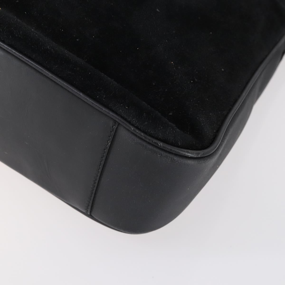 GUCCI Bamboo Hand Bag Suede Leather 2way Black Gold 001 3444 1638 Auth th6369