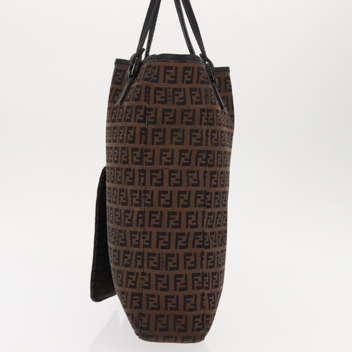 FENDI Zucchino Canvas Tote Bag Dark Brown Auth th6371