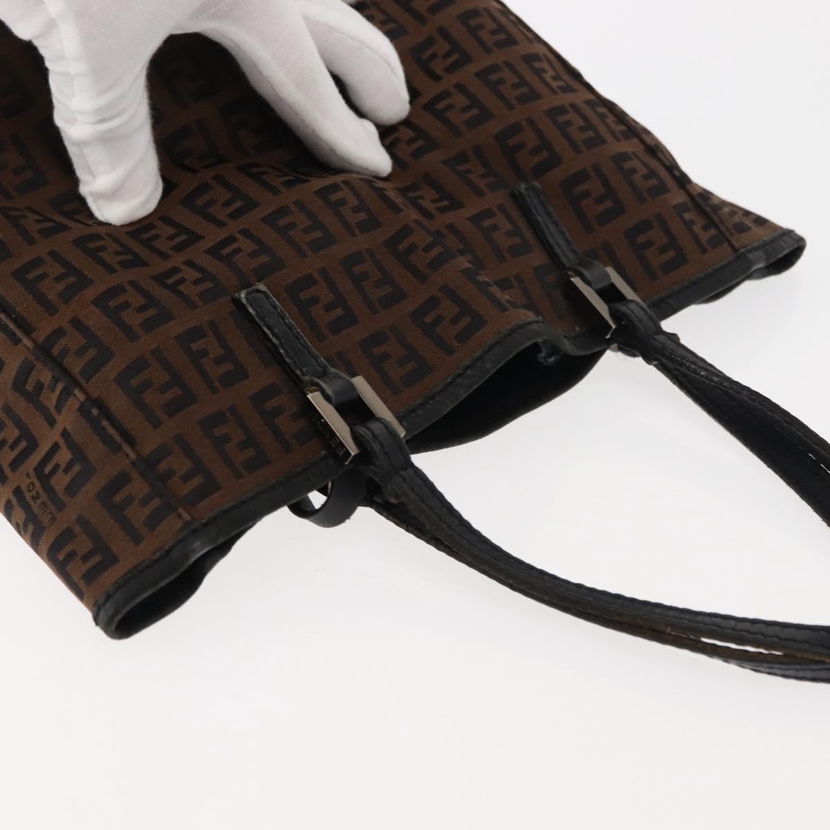 FENDI Zucchino Canvas Tote Bag Dark Brown Auth th6371