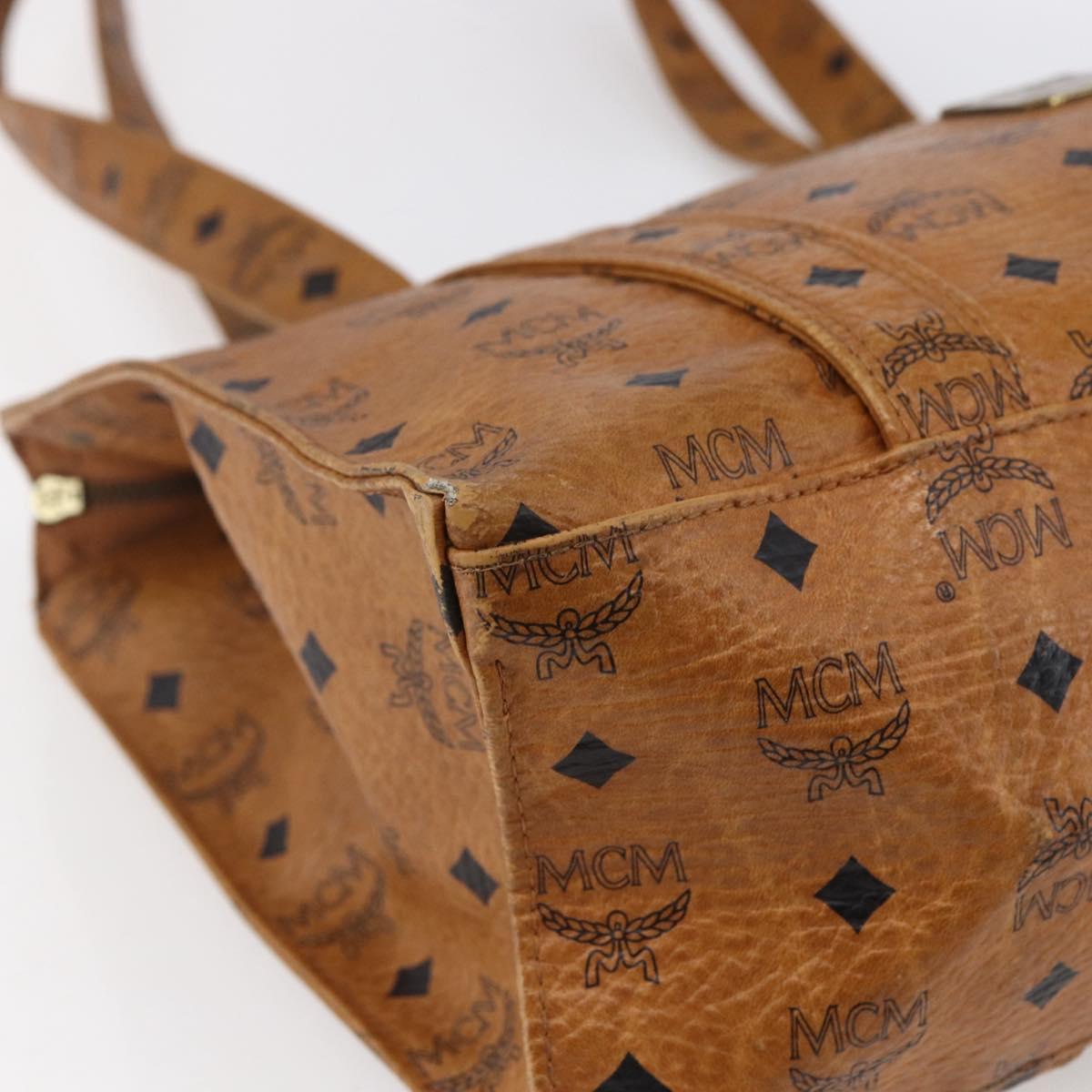 MCM Logogram Vicetos Tote Bag PVC Leather Brown Gold Auth th6372
