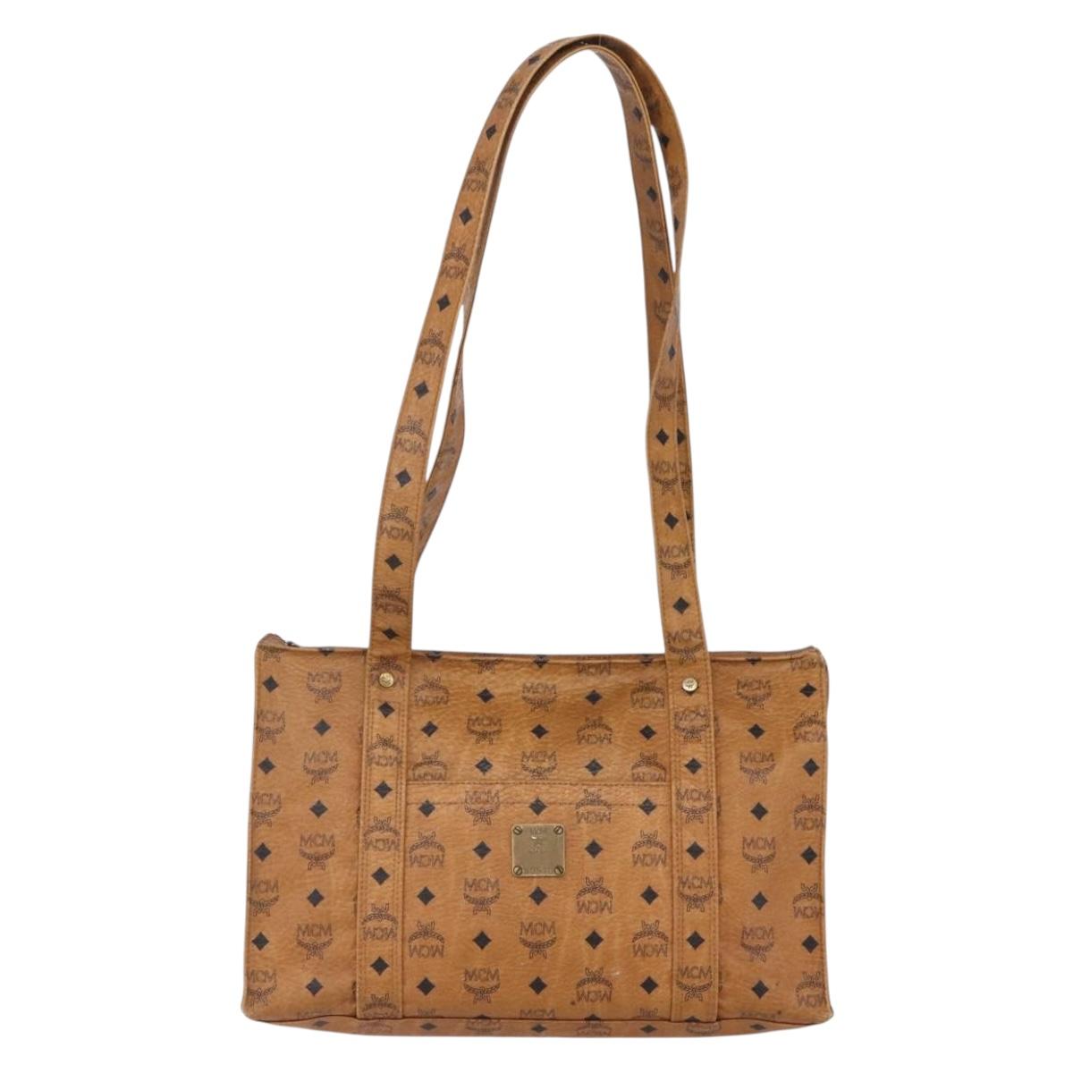 MCM Logogram Vicetos Tote Bag PVC Leather Brown Gold Auth th6372