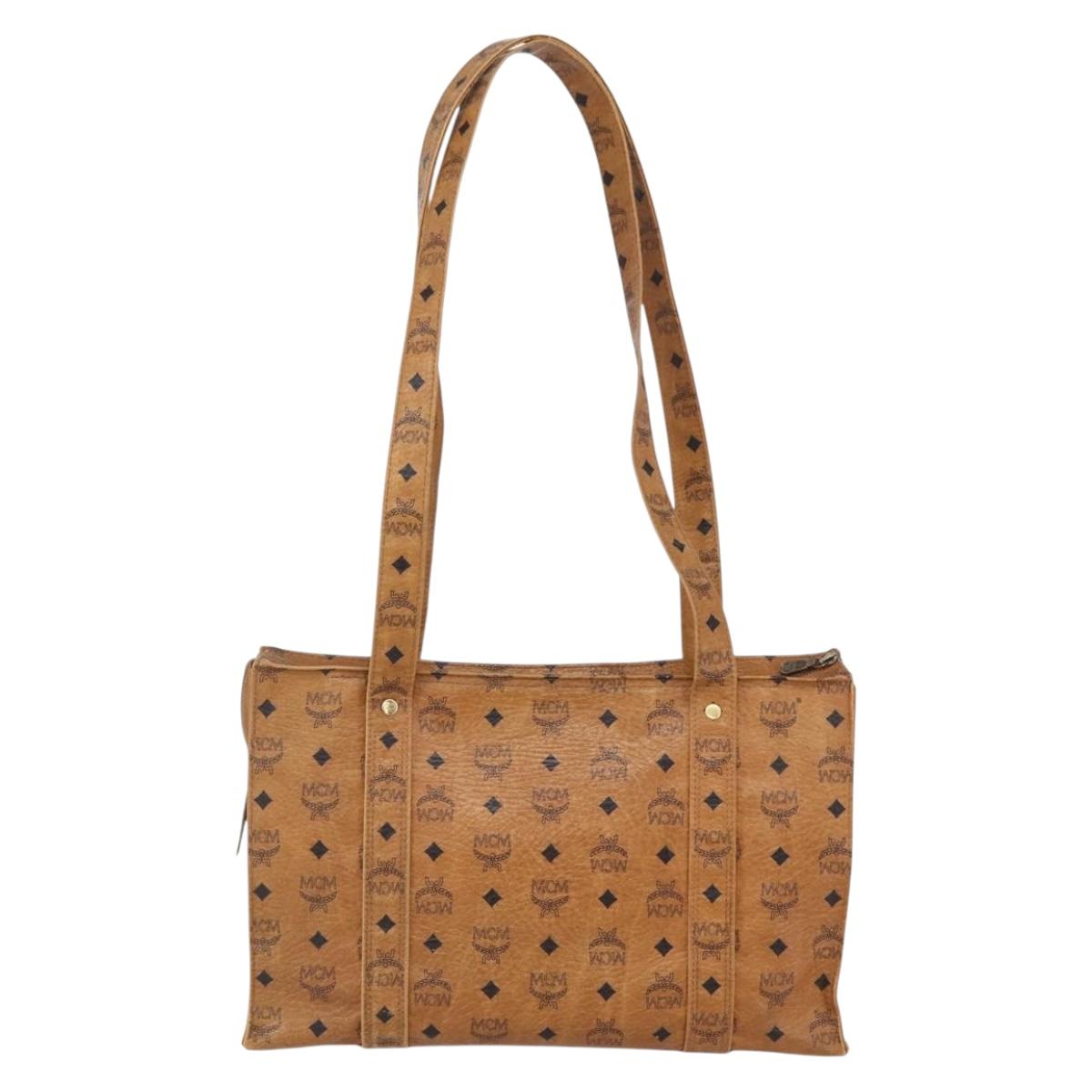 MCM Logogram Vicetos Tote Bag PVC Leather Brown Gold Auth th6372