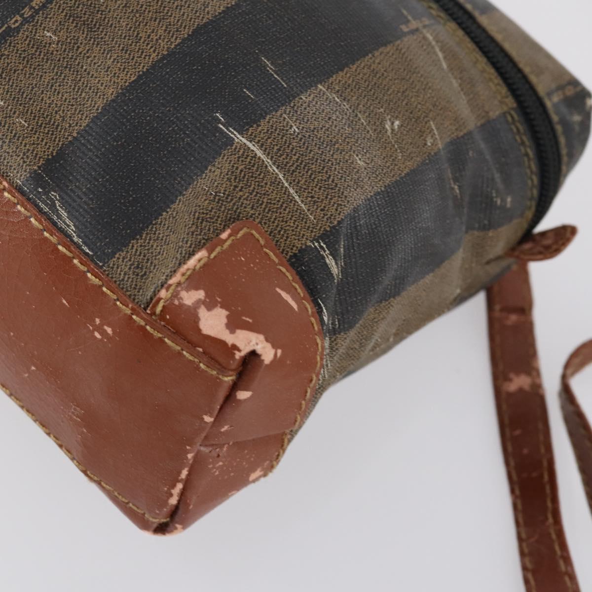 FENDI Pecan Canvas Hand Bag PVC 2way Black Brown Auth th6378