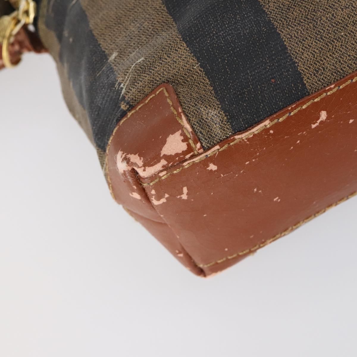 FENDI Pecan Canvas Hand Bag PVC 2way Black Brown Auth th6378