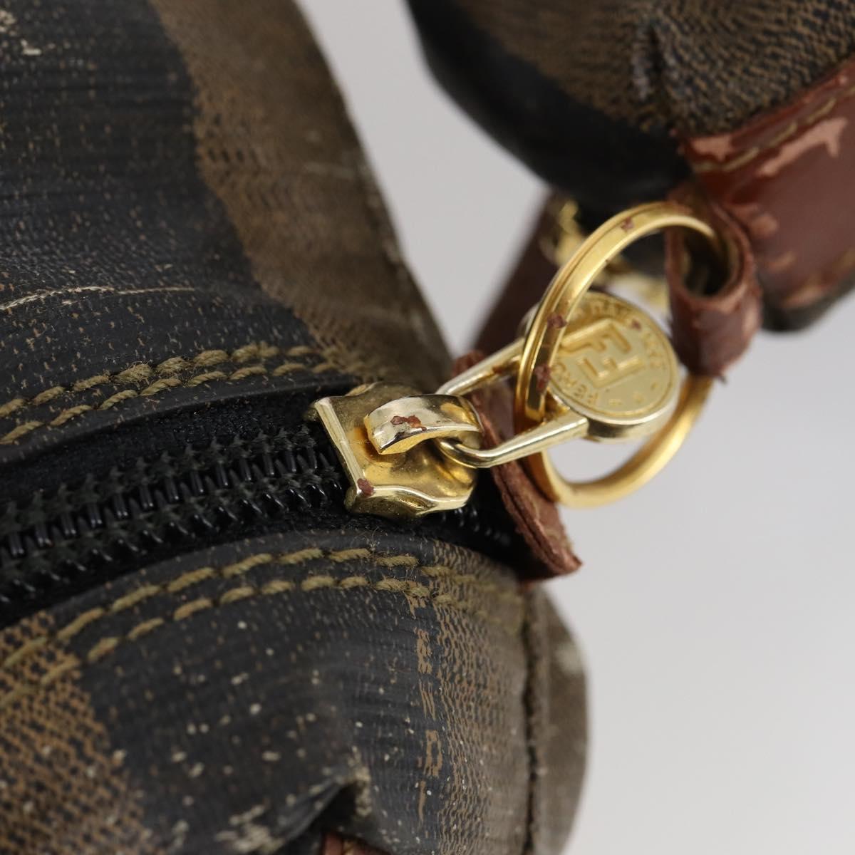 FENDI Pecan Canvas Hand Bag PVC 2way Black Brown Auth th6378