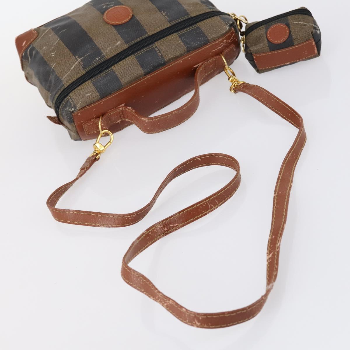 FENDI Pecan Canvas Hand Bag PVC 2way Black Brown Auth th6378