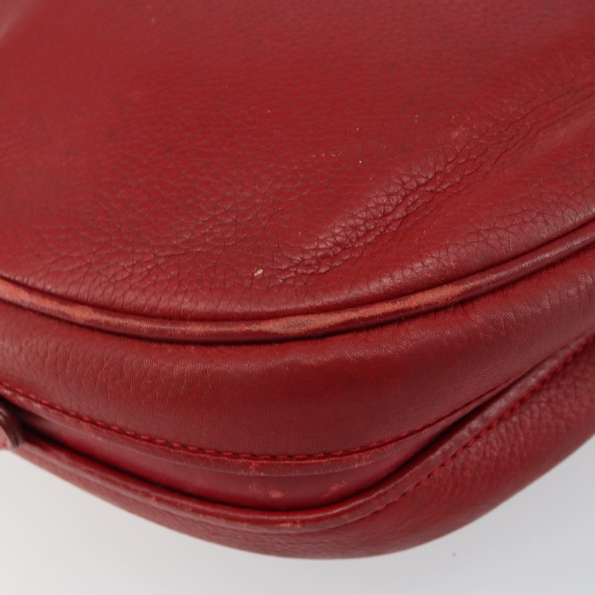 GUCCI Shoulder Bag Leather Red Gold Auth th6379