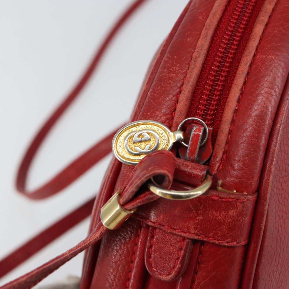 GUCCI Shoulder Bag Leather Red Gold Auth th6379