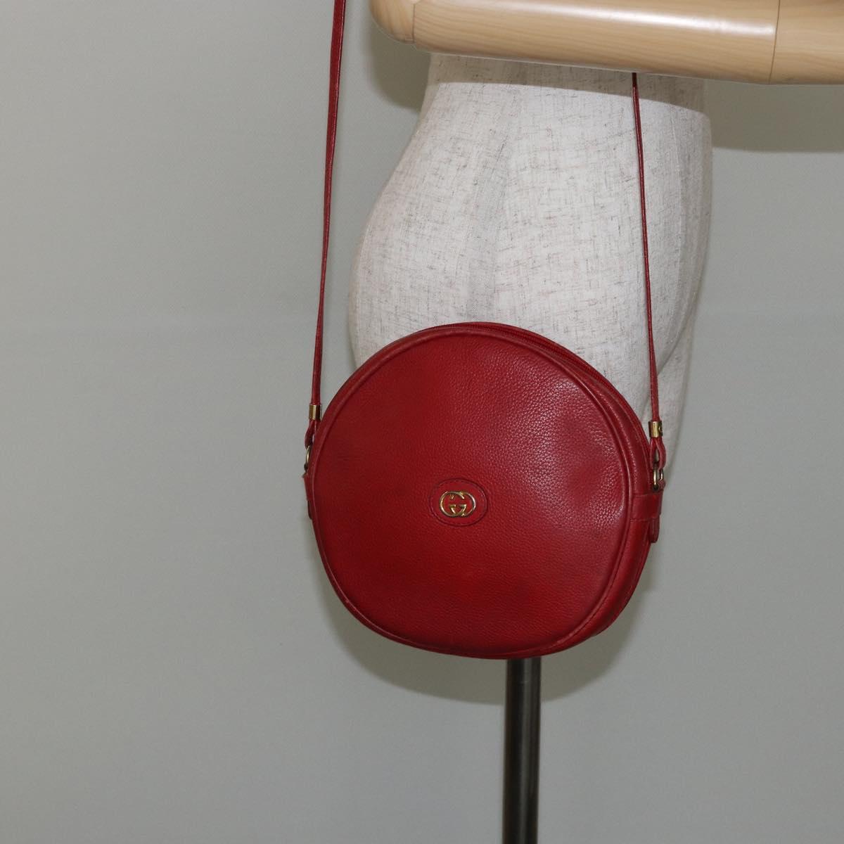 GUCCI Shoulder Bag Leather Red Gold Auth th6379