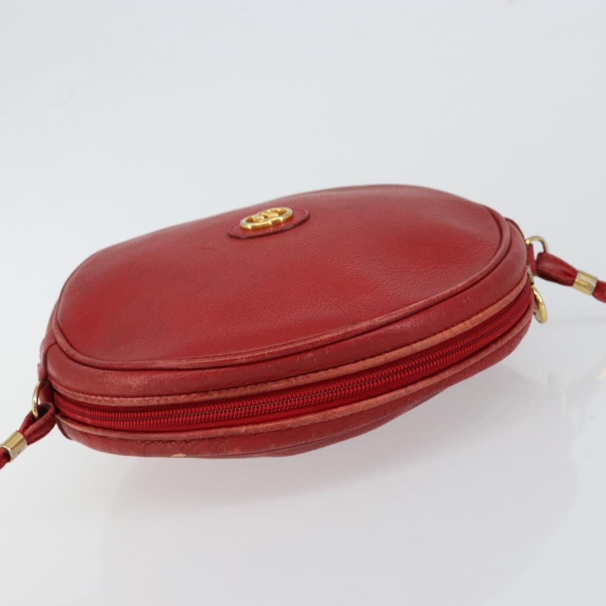GUCCI Shoulder Bag Leather Red Gold Auth th6379