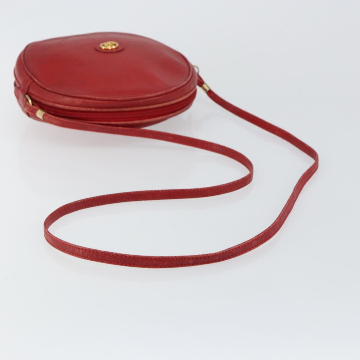GUCCI Shoulder Bag Leather Red Gold Auth th6379