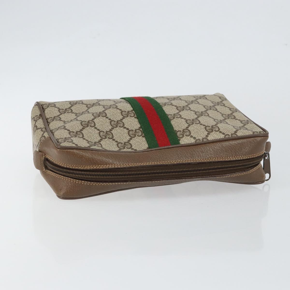 GUCCI GG Supreme Web Sherry Line Clutch Bag PVC Beige Red 89 01 012 Auth th6382