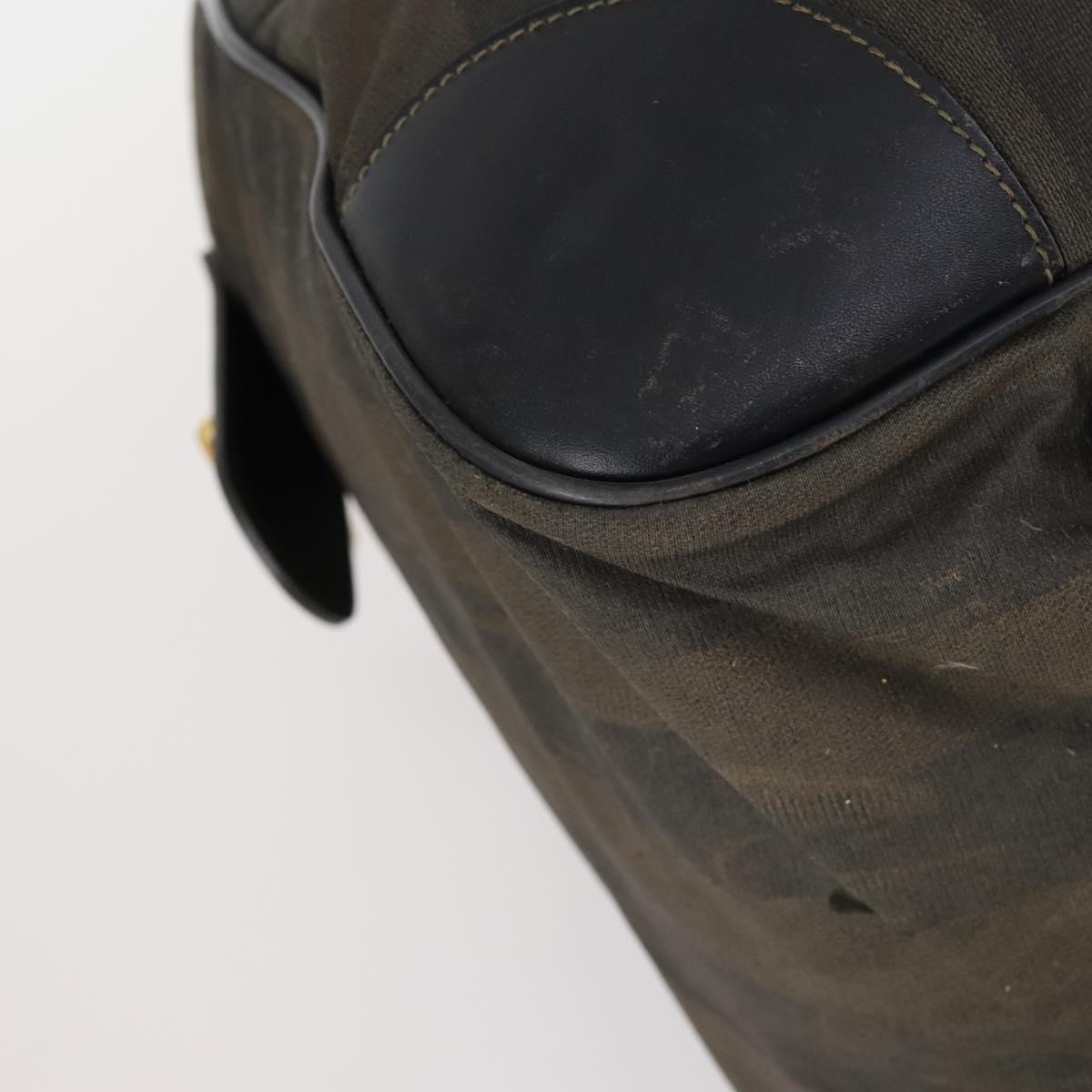 FENDI Pecan Canvas Boston Bag PVC 2way Black Brown gold Auth th6392