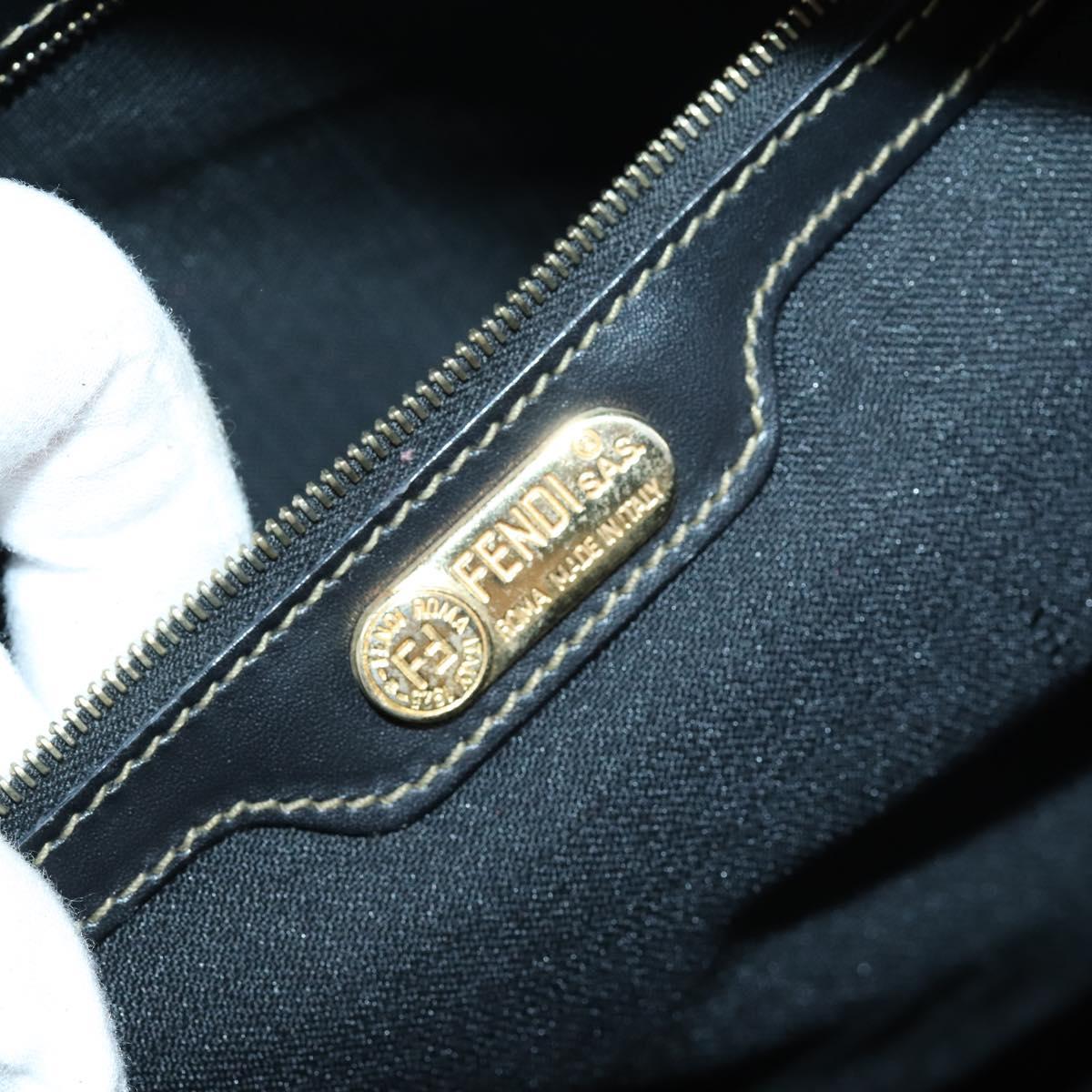 FENDI Pecan Canvas Boston Bag PVC 2way Black Brown gold Auth th6392