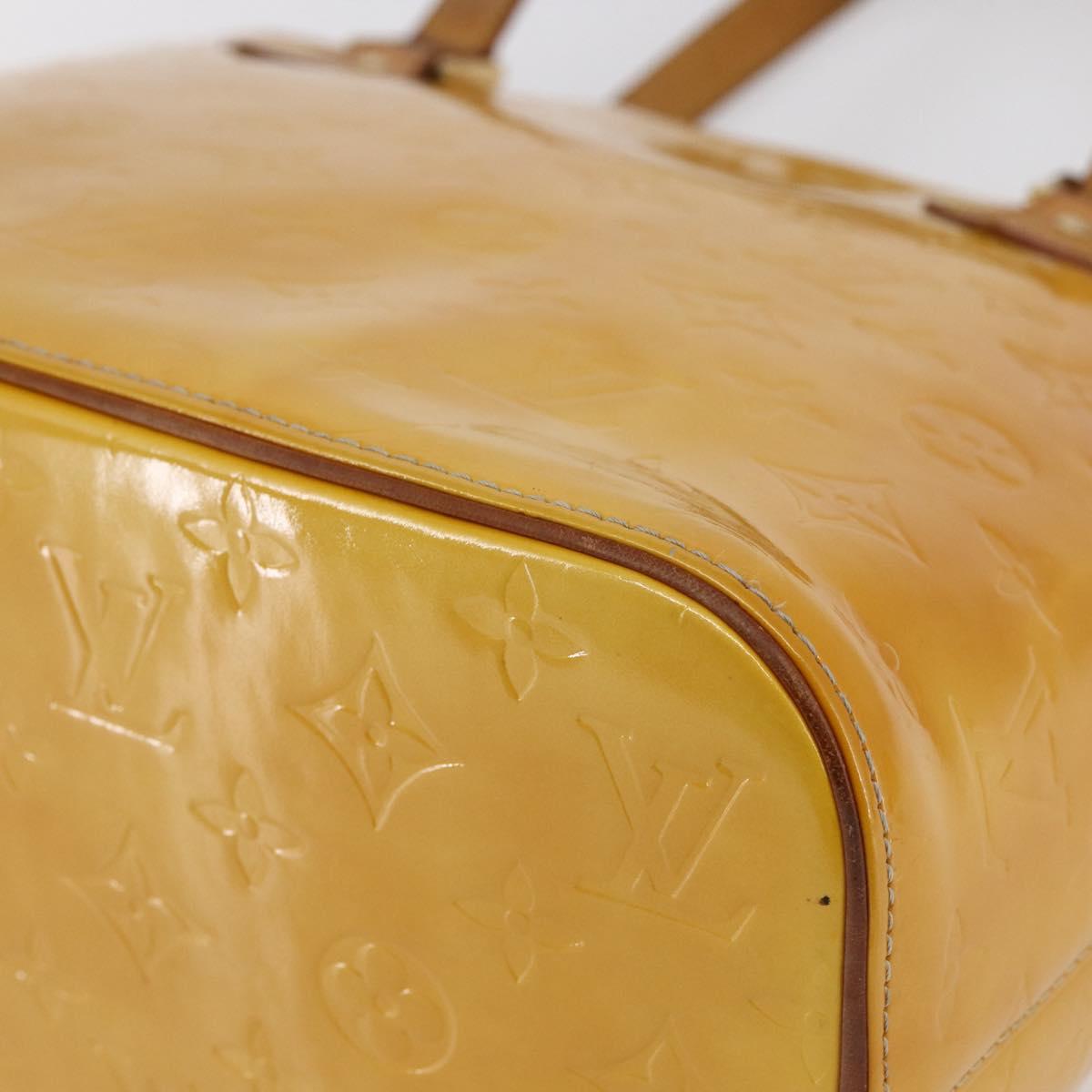 LOUIS VUITTON Monogram Vernis Houston Hand Bag Lime Yellow M91055 LV Auth th6398