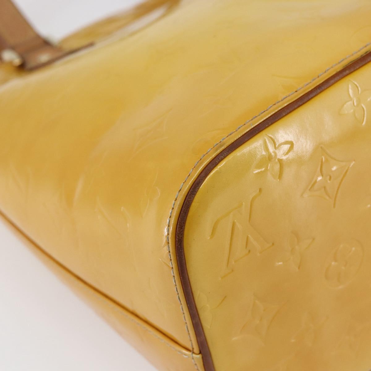 LOUIS VUITTON Monogram Vernis Houston Hand Bag Lime Yellow M91055 LV Auth th6398