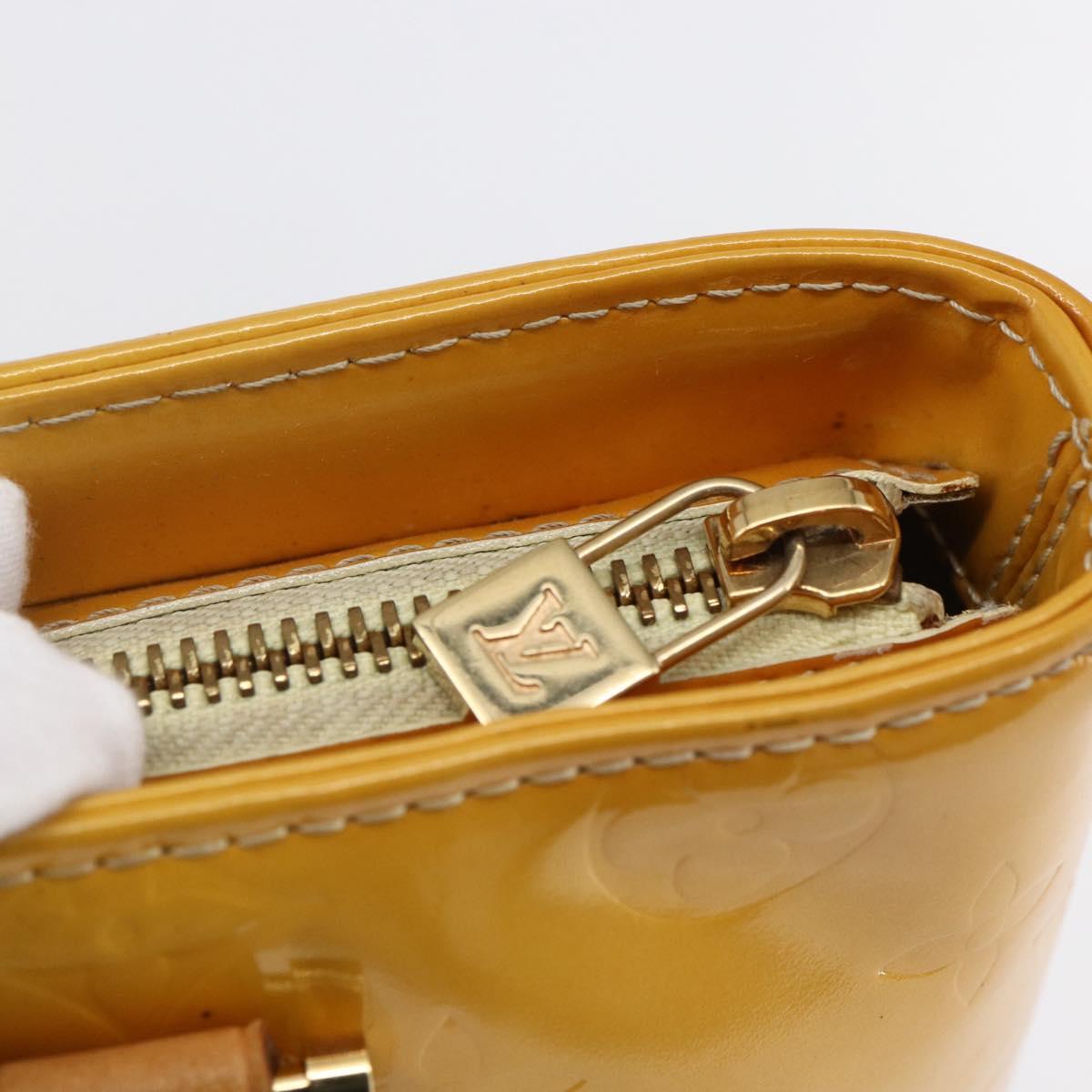 LOUIS VUITTON Monogram Vernis Houston Hand Bag Lime Yellow M91055 LV Auth th6398