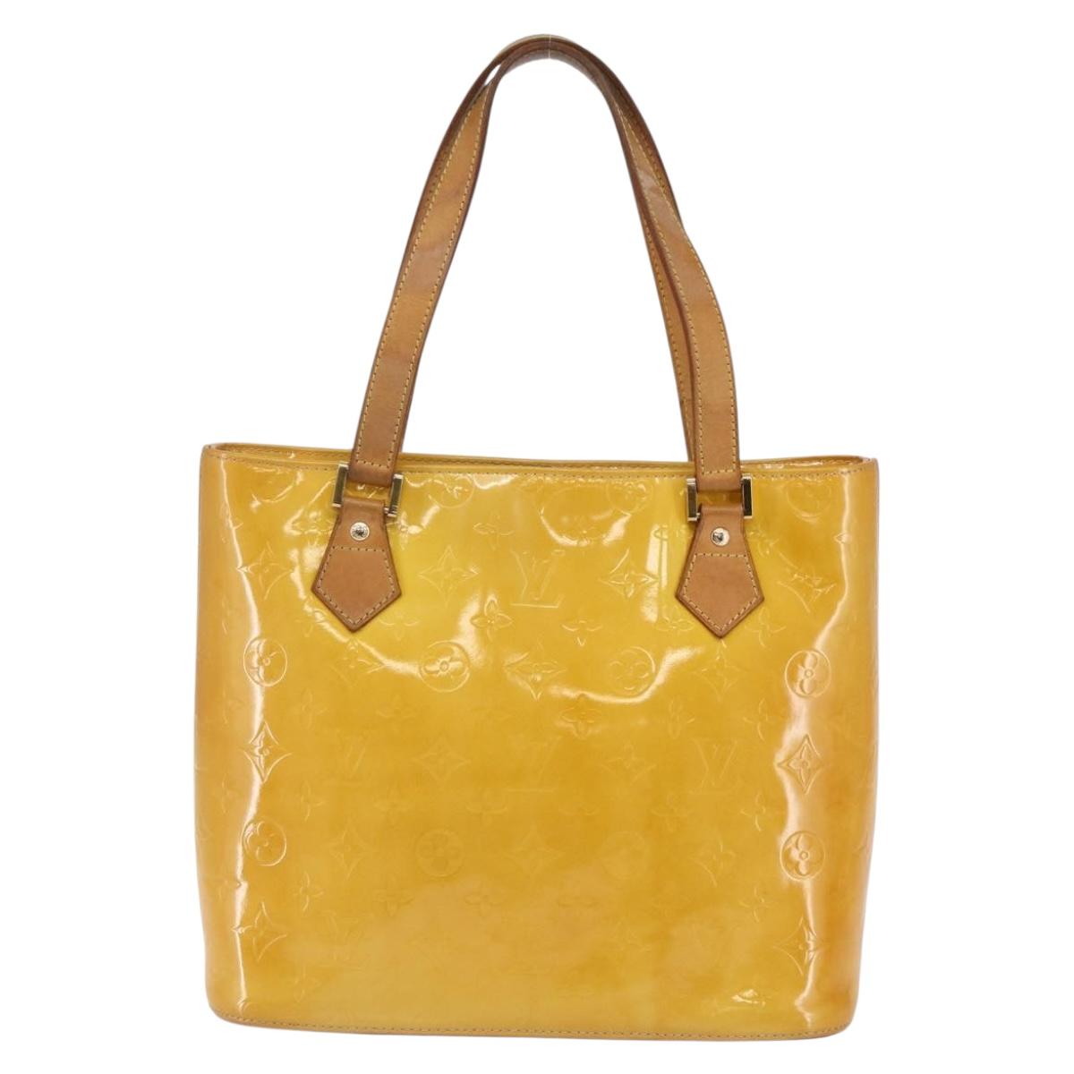 LOUIS VUITTON Monogram Vernis Houston Hand Bag Lime Yellow M91055 LV Auth th6398