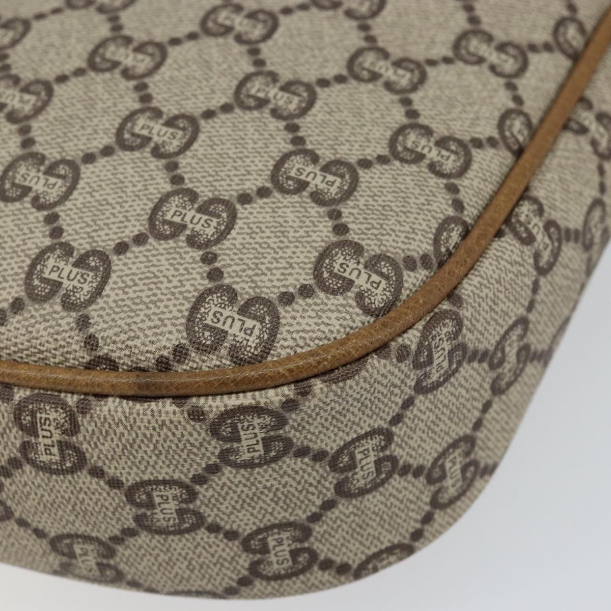 GUCCI GG PLUS Canvas Shoulder Bag PVC Leather Beige Auth th6401