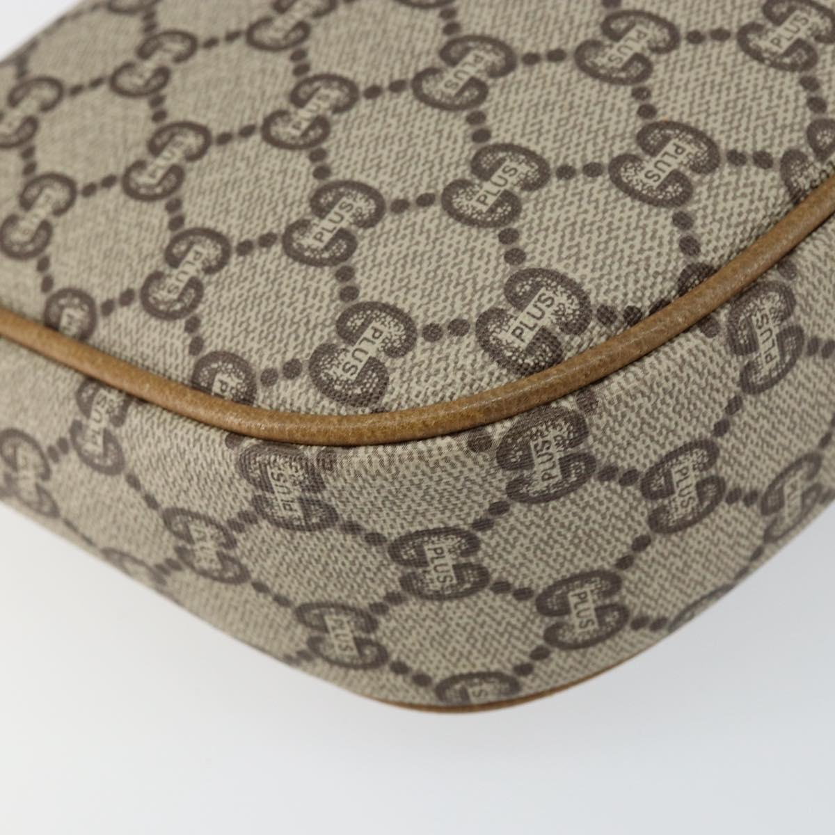 GUCCI GG PLUS Canvas Shoulder Bag PVC Leather Beige Auth th6401
