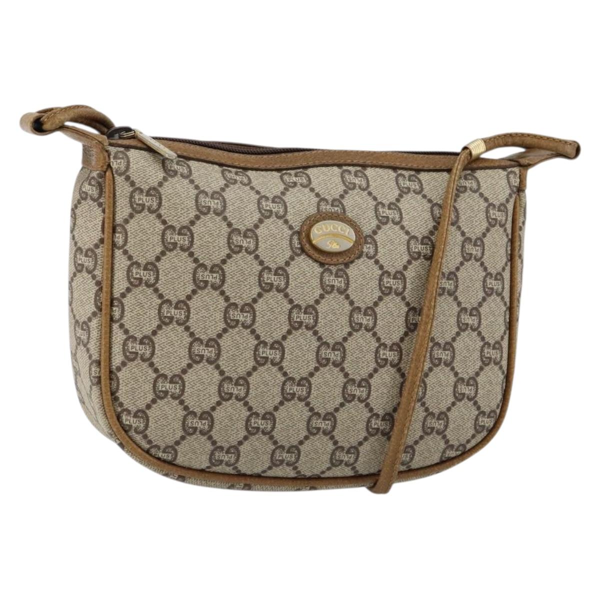 GUCCI GG PLUS Canvas Shoulder Bag PVC Leather Beige Auth th6401